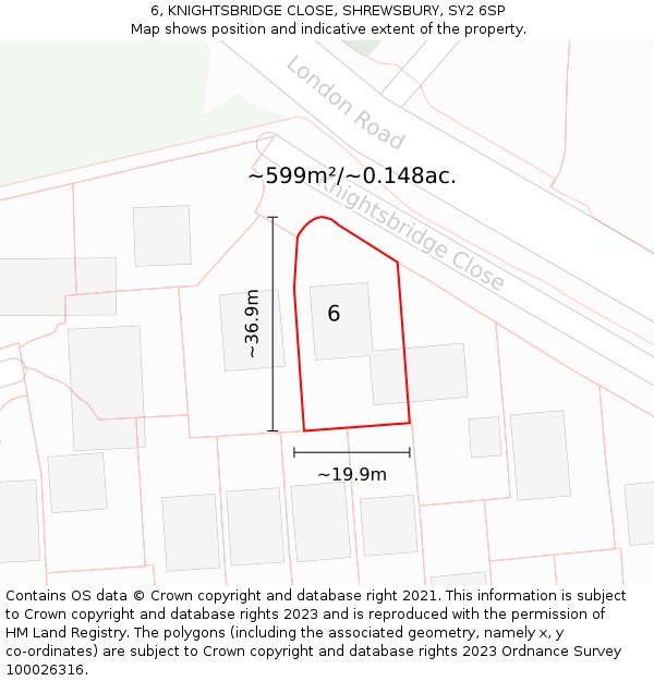 6, KNIGHTSBRIDGE CLOSE, SHREWSBURY, SY2 6SP: Plot and title map