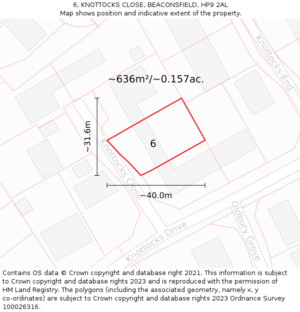 6, KNOTTOCKS CLOSE, BEACONSFIELD, HP9 2AL: Plot and title map