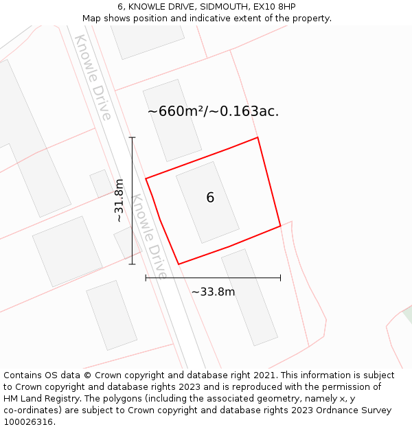 6, KNOWLE DRIVE, SIDMOUTH, EX10 8HP: Plot and title map