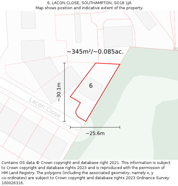 6, LACON CLOSE, SOUTHAMPTON, SO18 1JA: Plot and title map