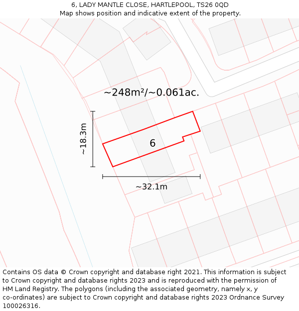 6, LADY MANTLE CLOSE, HARTLEPOOL, TS26 0QD: Plot and title map