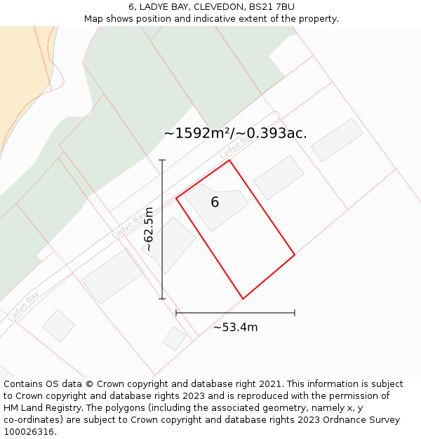 6, LADYE BAY, CLEVEDON, BS21 7BU: Plot and title map