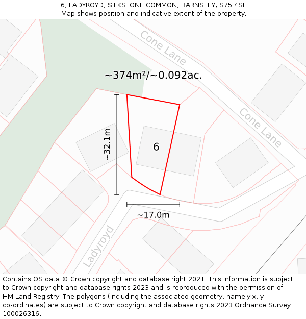 6, LADYROYD, SILKSTONE COMMON, BARNSLEY, S75 4SF: Plot and title map