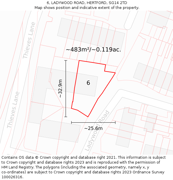 6, LADYWOOD ROAD, HERTFORD, SG14 2TD: Plot and title map