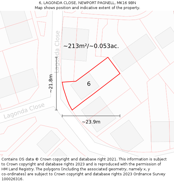 6, LAGONDA CLOSE, NEWPORT PAGNELL, MK16 9BN: Plot and title map