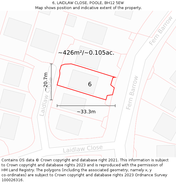 6, LAIDLAW CLOSE, POOLE, BH12 5EW: Plot and title map