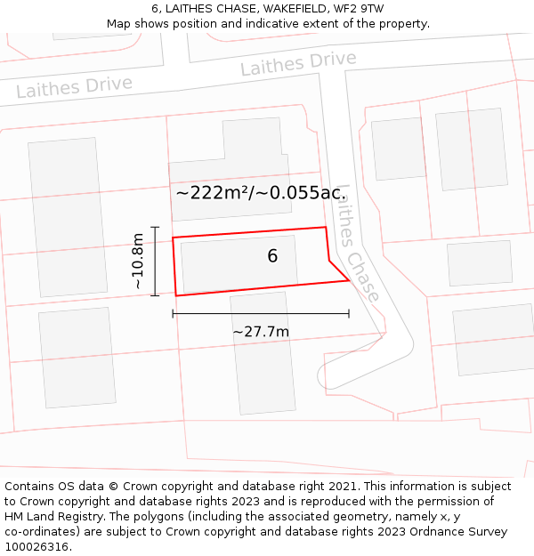 6, LAITHES CHASE, WAKEFIELD, WF2 9TW: Plot and title map