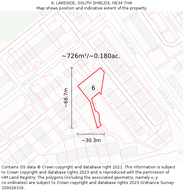 6, LAKESIDE, SOUTH SHIELDS, NE34 7HA: Plot and title map