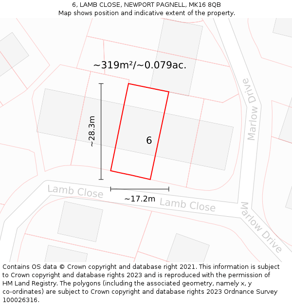 6, LAMB CLOSE, NEWPORT PAGNELL, MK16 8QB: Plot and title map