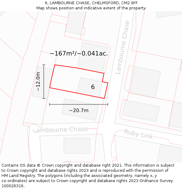 6, LAMBOURNE CHASE, CHELMSFORD, CM2 9FF: Plot and title map