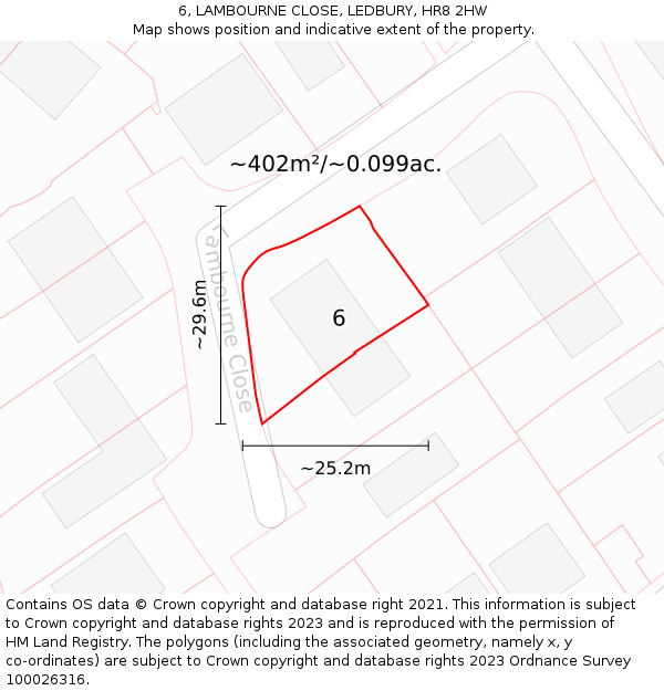 6, LAMBOURNE CLOSE, LEDBURY, HR8 2HW: Plot and title map