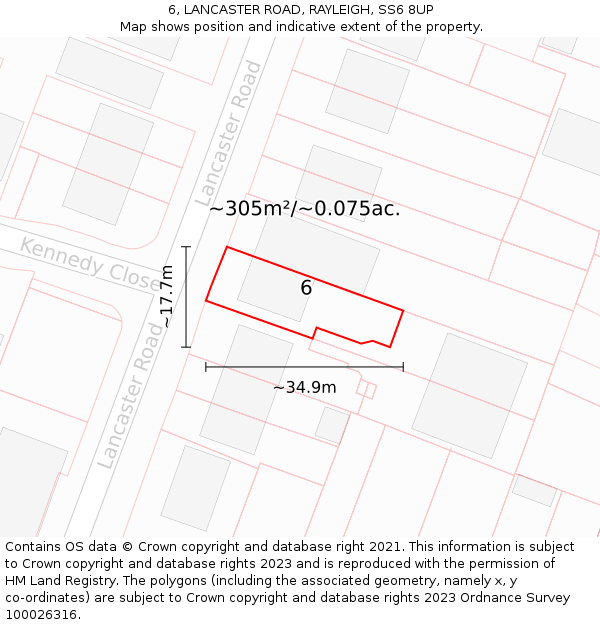 6, LANCASTER ROAD, RAYLEIGH, SS6 8UP: Plot and title map