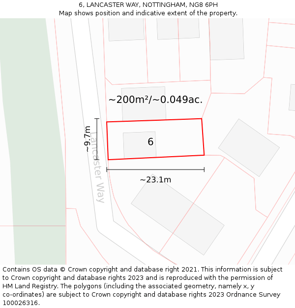 6, LANCASTER WAY, NOTTINGHAM, NG8 6PH: Plot and title map