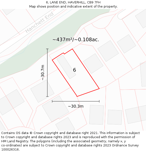 6, LANE END, HAVERHILL, CB9 7FH: Plot and title map