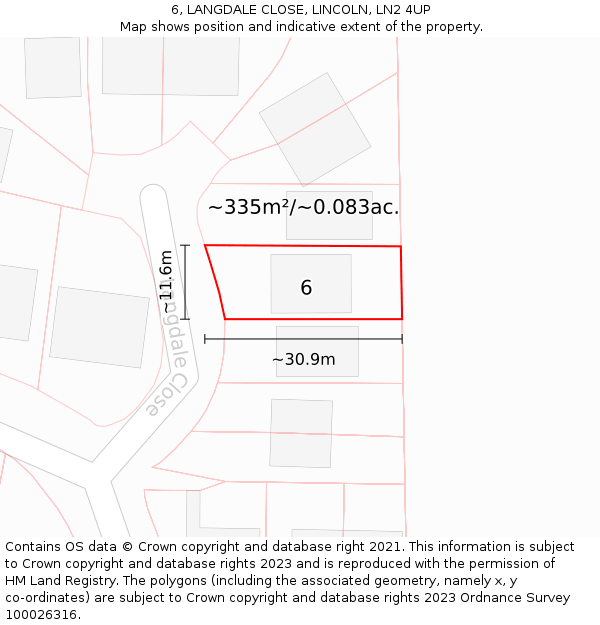 6, LANGDALE CLOSE, LINCOLN, LN2 4UP: Plot and title map