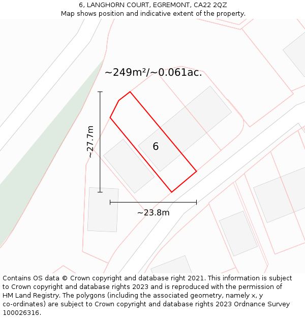 6, LANGHORN COURT, EGREMONT, CA22 2QZ: Plot and title map