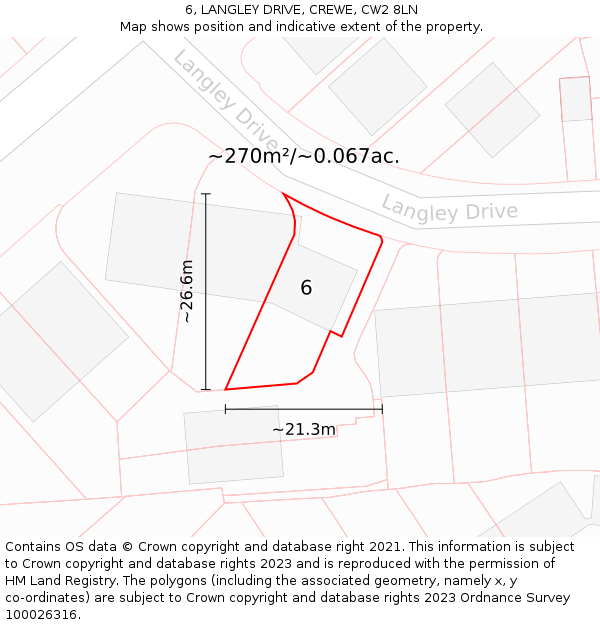 6, LANGLEY DRIVE, CREWE, CW2 8LN: Plot and title map