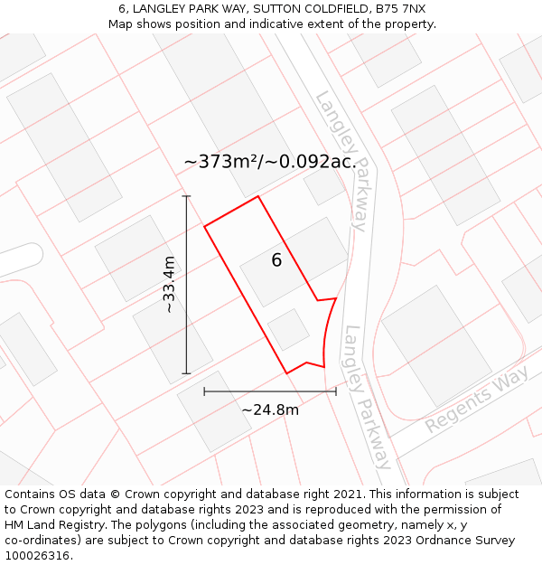 6, LANGLEY PARK WAY, SUTTON COLDFIELD, B75 7NX: Plot and title map