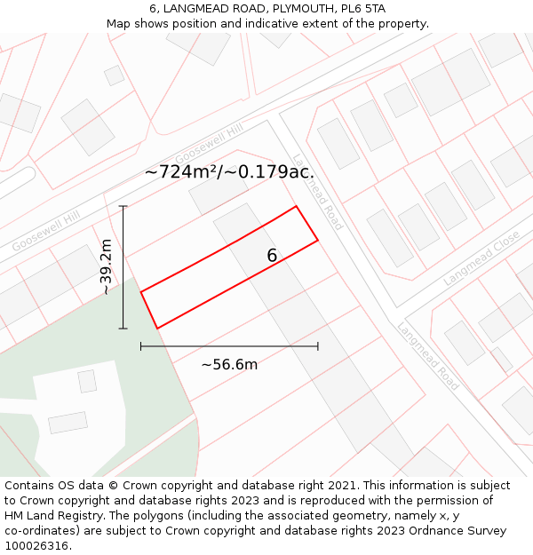 6, LANGMEAD ROAD, PLYMOUTH, PL6 5TA: Plot and title map