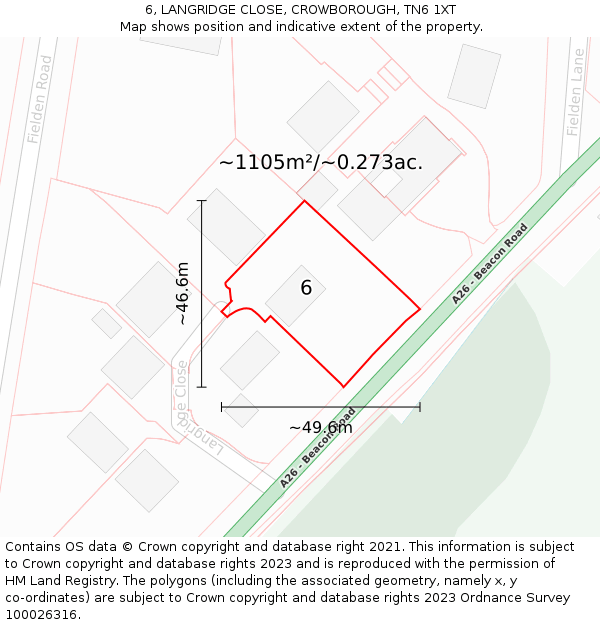 6, LANGRIDGE CLOSE, CROWBOROUGH, TN6 1XT: Plot and title map