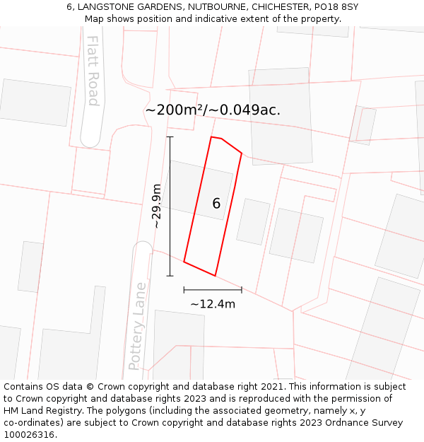 6, LANGSTONE GARDENS, NUTBOURNE, CHICHESTER, PO18 8SY: Plot and title map