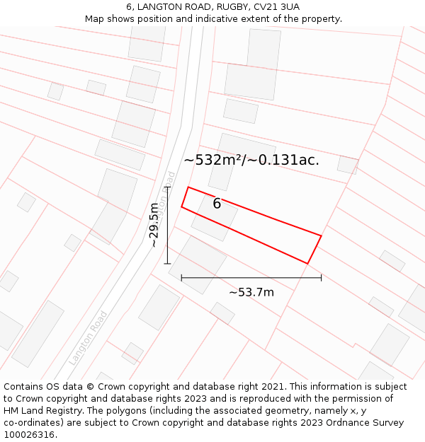 6, LANGTON ROAD, RUGBY, CV21 3UA: Plot and title map