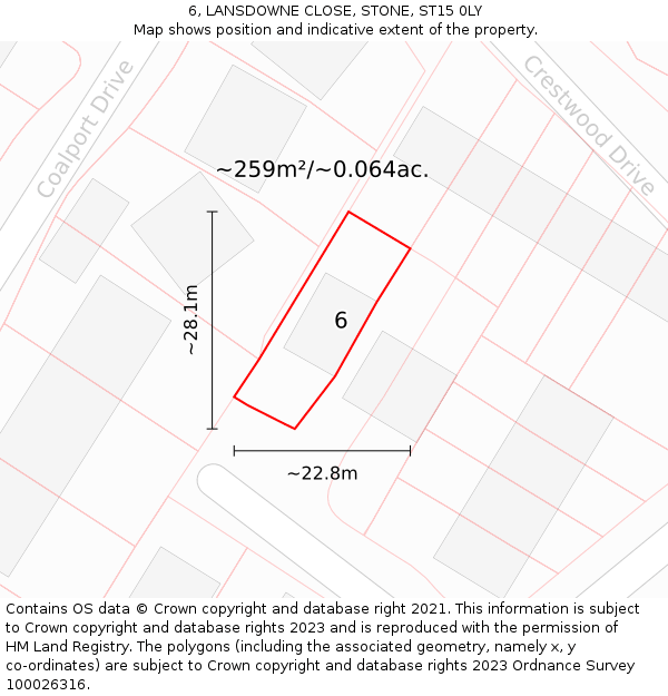 6, LANSDOWNE CLOSE, STONE, ST15 0LY: Plot and title map