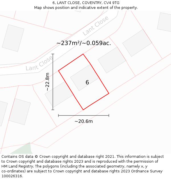 6, LANT CLOSE, COVENTRY, CV4 9TG: Plot and title map