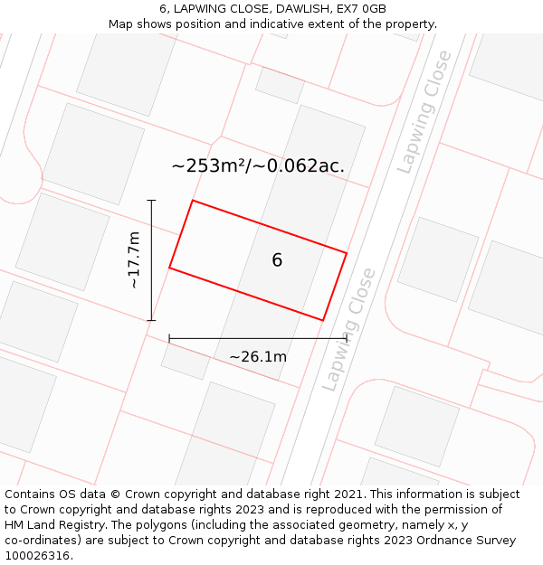 6, LAPWING CLOSE, DAWLISH, EX7 0GB: Plot and title map