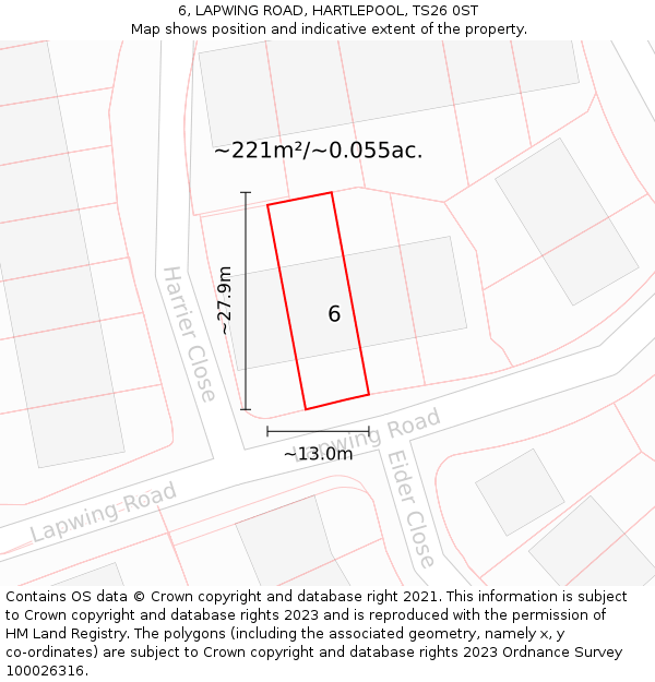6, LAPWING ROAD, HARTLEPOOL, TS26 0ST: Plot and title map