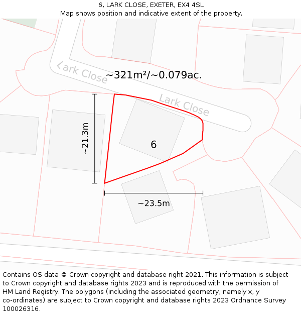 6, LARK CLOSE, EXETER, EX4 4SL: Plot and title map