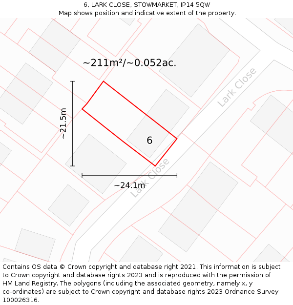 6, LARK CLOSE, STOWMARKET, IP14 5QW: Plot and title map