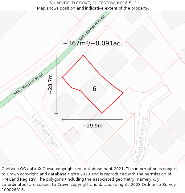 6, LARKFIELD GROVE, CHEPSTOW, NP16 5UF: Plot and title map