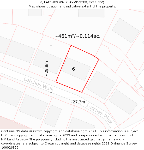 6, LATCHES WALK, AXMINSTER, EX13 5DQ: Plot and title map