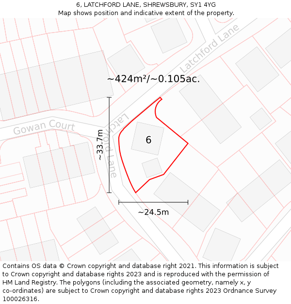 6, LATCHFORD LANE, SHREWSBURY, SY1 4YG: Plot and title map