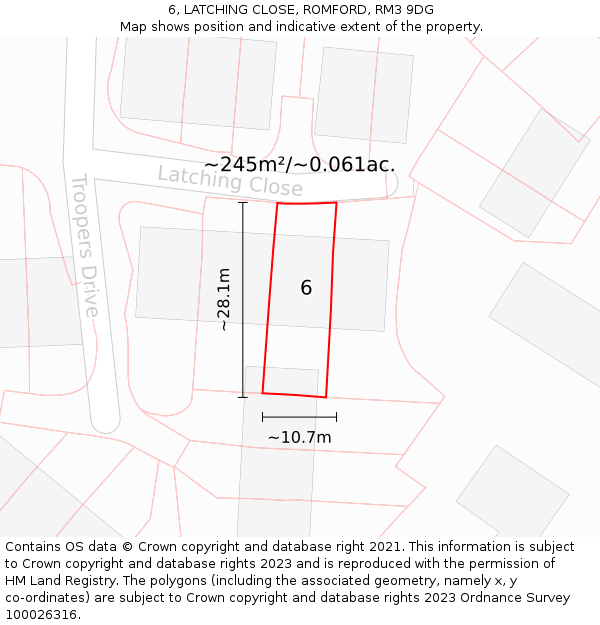 6, LATCHING CLOSE, ROMFORD, RM3 9DG: Plot and title map