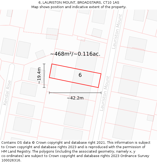 6, LAURISTON MOUNT, BROADSTAIRS, CT10 1AS: Plot and title map