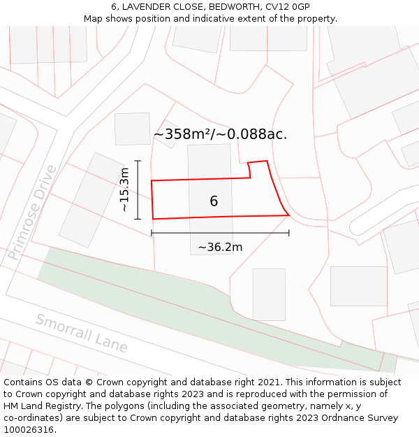 6, LAVENDER CLOSE, BEDWORTH, CV12 0GP: Plot and title map