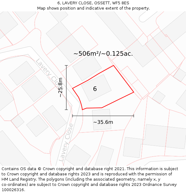 6, LAVERY CLOSE, OSSETT, WF5 8ES: Plot and title map