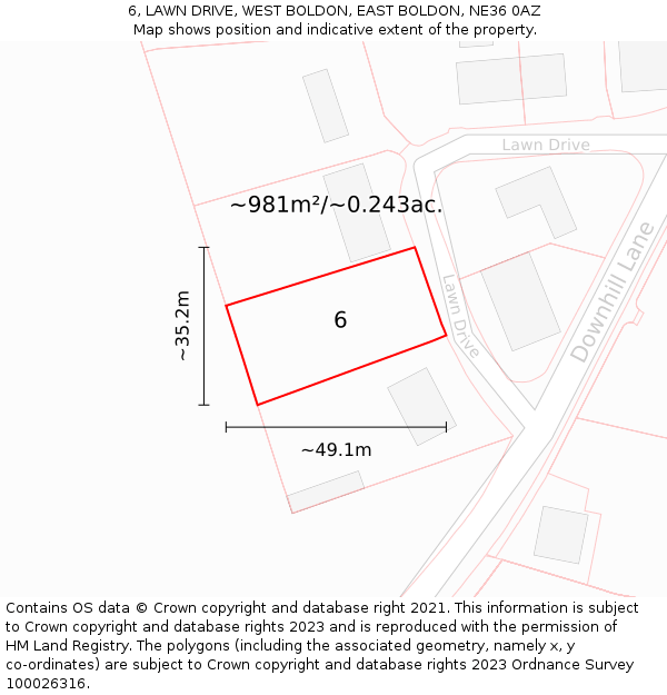 6, LAWN DRIVE, WEST BOLDON, EAST BOLDON, NE36 0AZ: Plot and title map