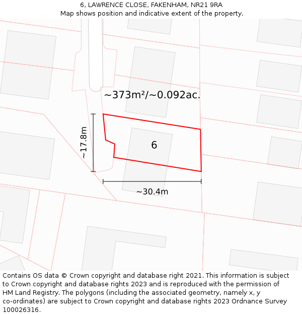 6, LAWRENCE CLOSE, FAKENHAM, NR21 9RA: Plot and title map