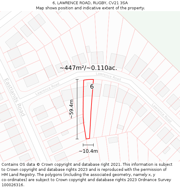 6, LAWRENCE ROAD, RUGBY, CV21 3SA: Plot and title map