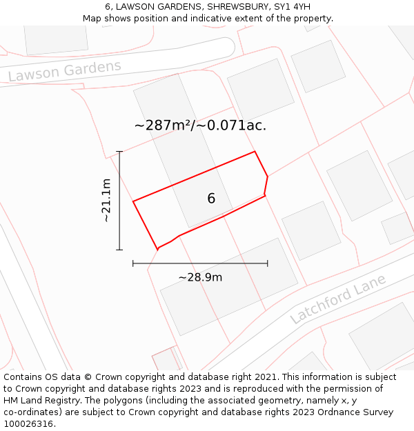 6, LAWSON GARDENS, SHREWSBURY, SY1 4YH: Plot and title map