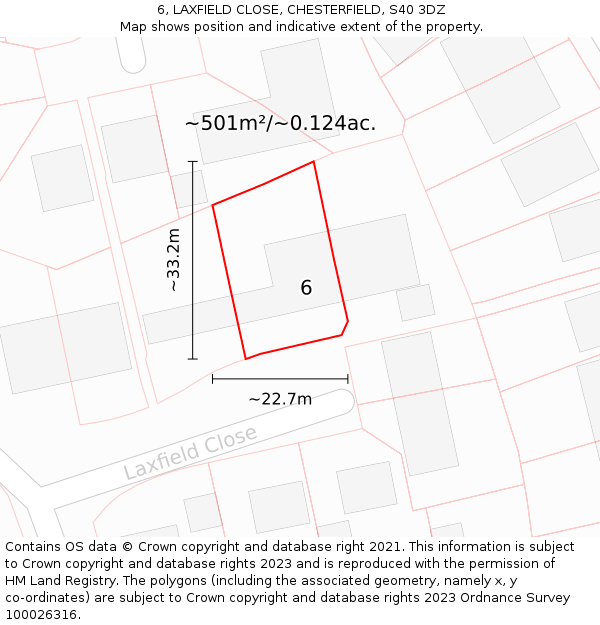 6, LAXFIELD CLOSE, CHESTERFIELD, S40 3DZ: Plot and title map