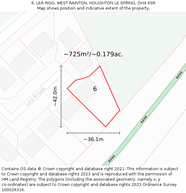 6, LEA RIGG, WEST RAINTON, HOUGHTON LE SPRING, DH4 6SR: Plot and title map