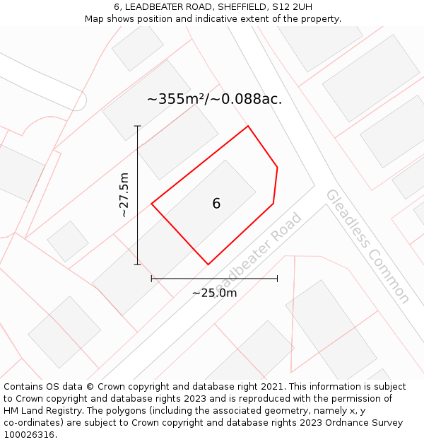 6, LEADBEATER ROAD, SHEFFIELD, S12 2UH: Plot and title map