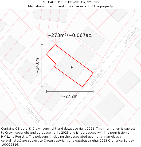 6, LEAFIELDS, SHREWSBURY, SY1 3JD: Plot and title map