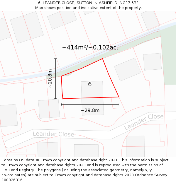 6, LEANDER CLOSE, SUTTON-IN-ASHFIELD, NG17 5BF: Plot and title map