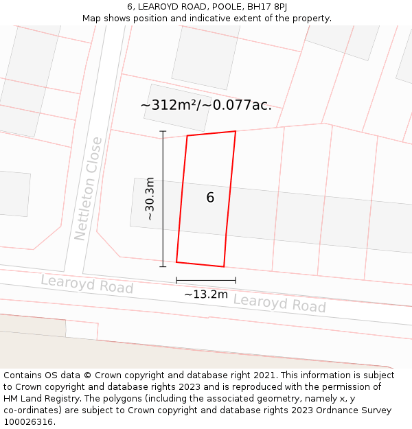 6, LEAROYD ROAD, POOLE, BH17 8PJ: Plot and title map