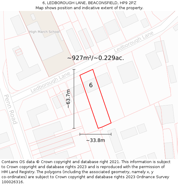 6, LEDBOROUGH LANE, BEACONSFIELD, HP9 2PZ: Plot and title map